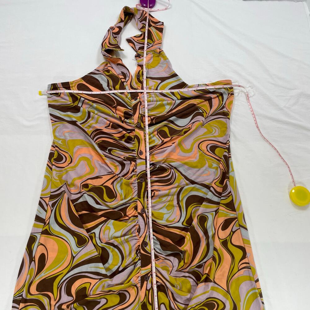 Rue21 Rue+ Psych Swirl Halter Dress Ruched Mini Retro Brown Green Pink 3X Plus - Picture 6 of 6
